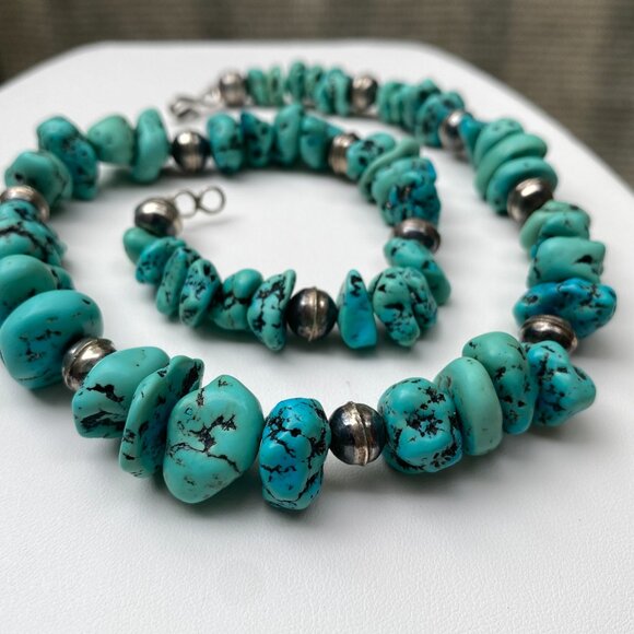 Authentic KINGMAN Old Mine TURQUOISE 925 NECKLACE.Robin's Egg|Sky Blue|Milky Way - Picture 5 of 7